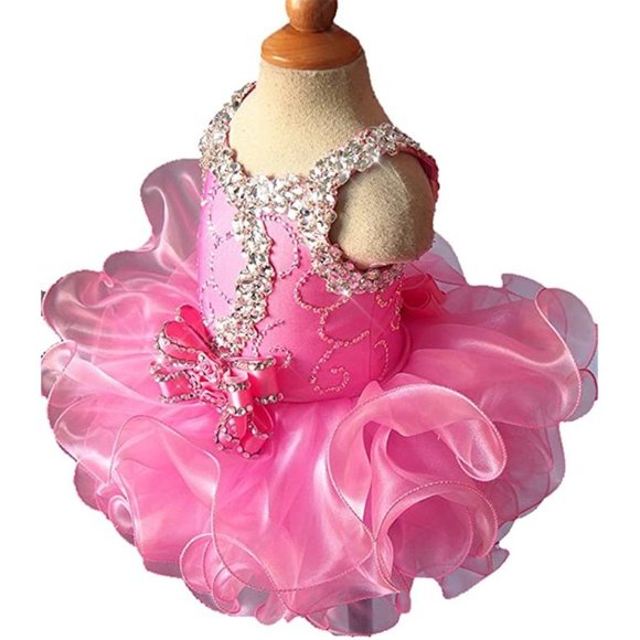 NEW Beautiful Sparkling Bling Rhinestone Pink Baby Gown Flower Girl Dress - Picture 3 of 5
